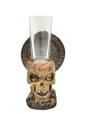 Porta Tequilero Cráneo Con Calendario Azteca 14cm