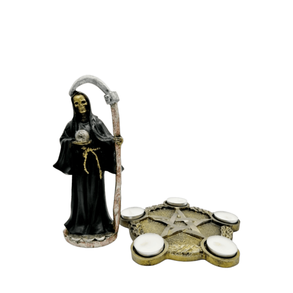 Santa Muerte Negra Con Base Pentagrama Candelabro - Image 2