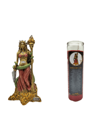 Paquete 1 Diosa Hécate Y 1 Veladora Roja Con Oración