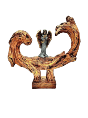 Santa Muerte De Alas Con Base Tipo Tronco 26cm