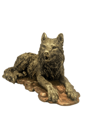 Escultura De Lobo Echado 16cm