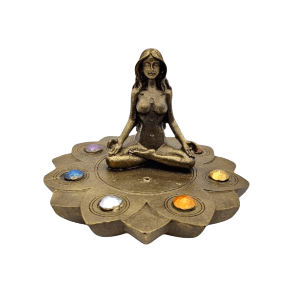 Mujer Flor De Loto Porta Incienso 7 Chakras 12cm