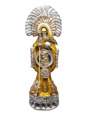 Estatua De Santa Muerte Con Penacho Y Escudo 42cm