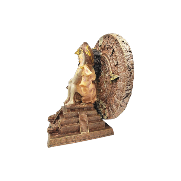 Azteca Armado Con Mujer Dormida Sobre Pirámide Con Calendario 31cm - Image 3