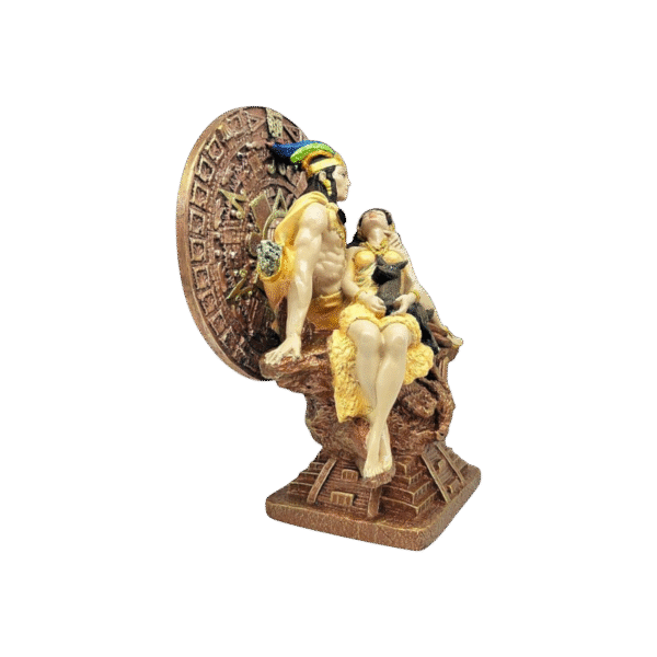 Azteca Con Mujer Dormida Sobre Pirámide Con Calendario Azteca 28cm - Image 2