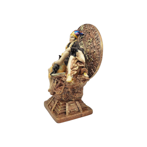 Azteca Con Mujer Dormida Sobre Pirámide Con Calendario Azteca 28cm - Image 3