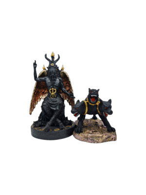 Paquete Baphomet En Trono 24cm Y Perro De Tres Cabezas 14cm