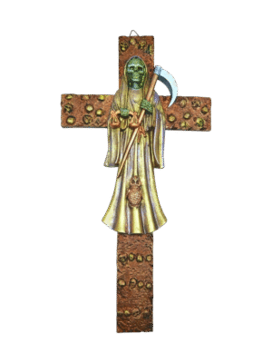 Santa Muerte En Cruz Con Cráneos 28cm