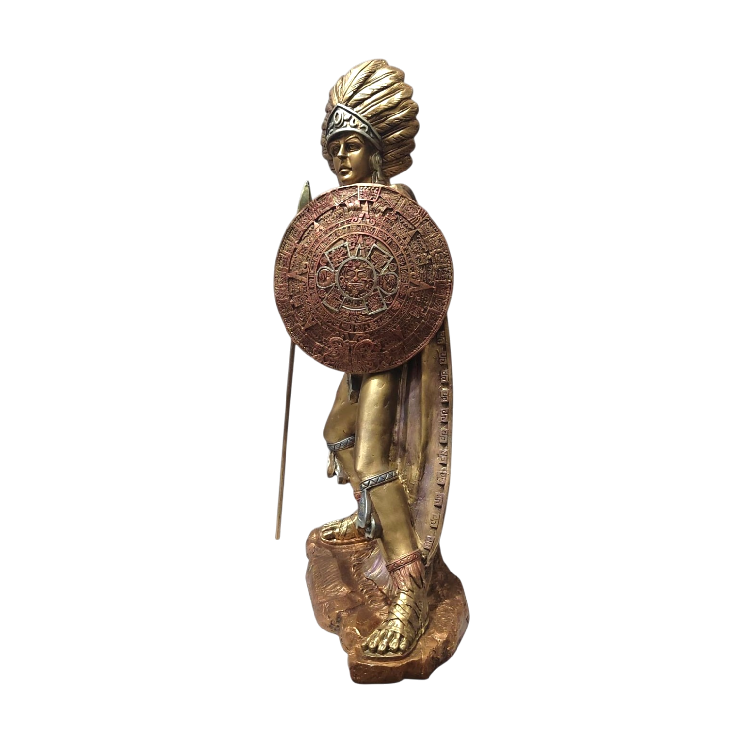 Escultura Guerrero Azteca Con Lanza Y Escudo 78cm - Image 2